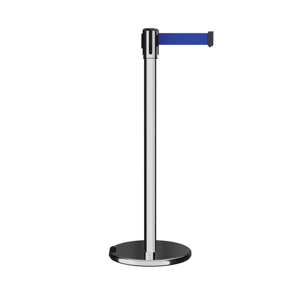 Montour Line Retractable Belt Rolling Stanchion, 2ft Pol.Steel Post  7.5ft Dk Blu ME530-PS-DBL-75